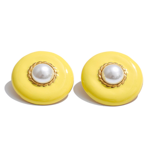 Boucles d'oreilles JINYOU 7183 en acier inoxydable plaqué or PVD imperméable, hypoallergéniques, avec perles en émail - Product Image 1