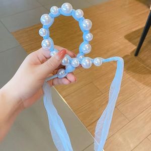 Aksesoris Rambut Pita Mutiara Imitasi Lucu Manis untuk Anak, Ikat Rambut Tulle Buatan Tangan Model Putri untuk Kuncir Kuda dan Kepang - Product Image 6