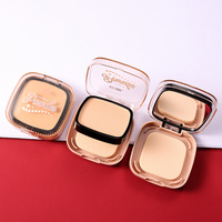 Poudre compacte rouge en plastique avec houppette intégrée, contrôle du sébum, fini mat, longue tenue, poudre fixante pour le visage, Polvo Compacto