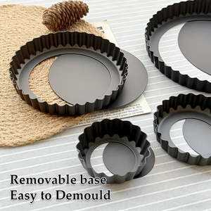 Moule à quiche multi-tailles, antiadhésif, en acier au carbone, outils de cuisson, résistance aux hautes températures, fond <span class=keywords><strong>amovible</strong></span>, moule à tarte - Product Image 3