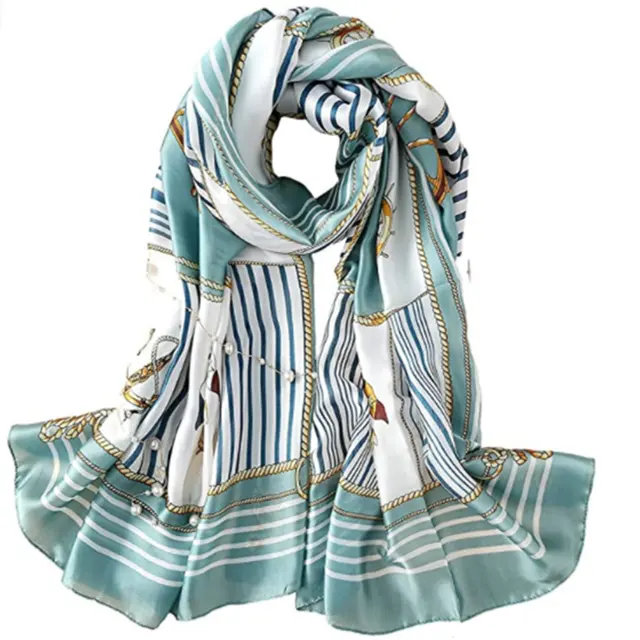 Summer Hijabs Schals für Frauen Luxus Brand Design Gestreiftes bedrucktes Kopftuch Foulard Custom Beach Stoles Langer Seiden <span class=keywords><strong>schal</strong></span>