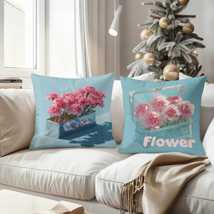 Pink carnations in vintage metal <strong>boxes</strong> adorn cozy <strong>cushions</strong> with festive holiday decor in the background. - Product Image 4