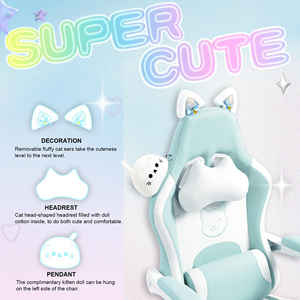 Ergonomic tùy chỉnh đua cô gái chơi game ghế dễ thương mèo claw đệm thiết kế màu đen Thứ Sáu xoay chơi game ghế văn phòng với chỗ để chân - Product Image 2