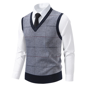 <span class=keywords><strong>Chaleco</strong></span> <span class=keywords><strong>de</strong></span> punto sin mangas <span class=keywords><strong>elegante</strong></span> para hombre <span class=keywords><strong>de</strong></span> otoño/invierno con logotipo personalizado con cuello en V en la parte delantera suéter <span class=keywords><strong>de</strong></span> <span class=keywords><strong>caballero</strong></span> grueso - Product Image 6