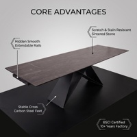 Table à manger extensible en pierre frittée, base minimaliste en acier carbone croisé, table gain de place pour cuisine, bureau, réception