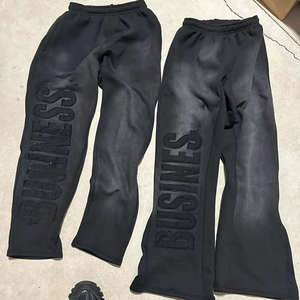 High Quality RetroStone Wash Flared Men Jogger Cropped Hoodie Sets Applique Embroidery Sunfade Wash Sweatsuits Unisex Sets - Product Image 3