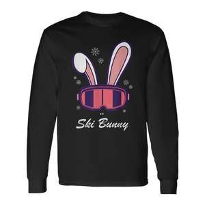 T-shirt à manches longues Ski Bunny noir avec design oreilles de lapin et lunettes de ski – Vêtement de sport d'hiver - Product Image 1