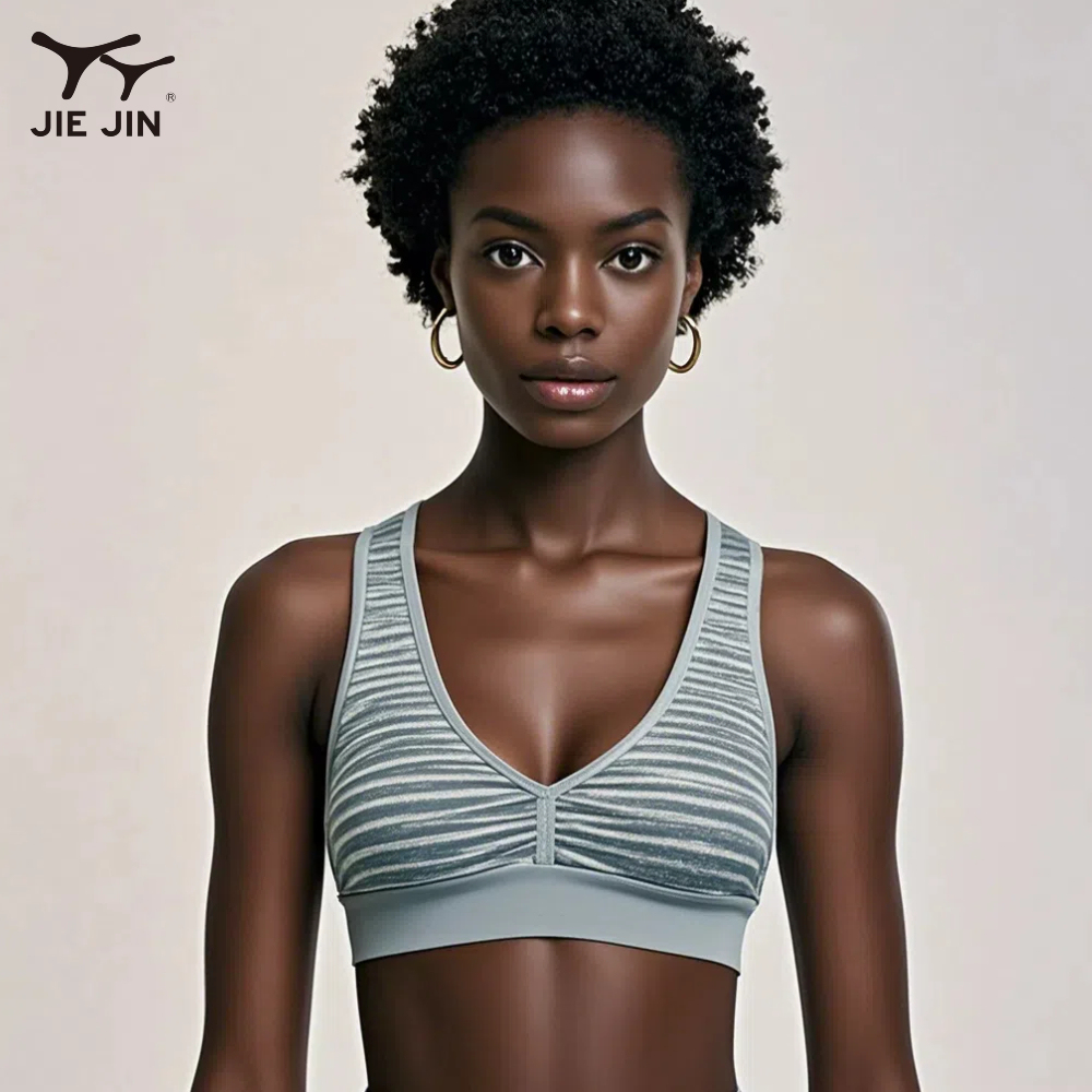 JIEJIN High Quality Eco Friendly Women Sexy Casual Twisted Deep V Neck Yoga Top With Built in Bra