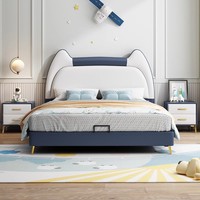 Lit de princesse moderne de luxe pour chambre d'enfant, 1,8 mètre, dossier rembourré doux, design oreilles de chat, revêtement en cuir confortable