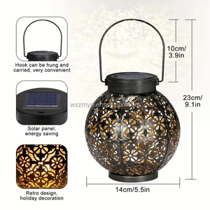 Grande <span class=keywords><strong>lanterne</strong></span> solaire LED creuse à suspendre en acier inoxydable, étanche IP55, angle de faisceau 360°, pour jardin, patio, pelouse, aménagement paysager - Product Image 5