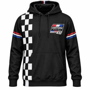 Sweat-shirt de course à motif drapeau à carreaux personnalisé noir sublimé pour équipe de course automobile - Product Image 2