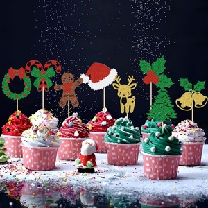Juego de Adornos para Cupcakes Navideños con Diseños de Gorros de Santa, Campanas y Bayas de Acebo para Decoración de Postres de Fiestas de Invierno y Suministros de Repostería - Product Image 2