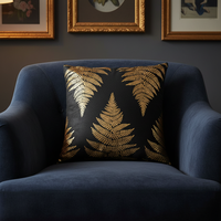 Housse de coussin carrée en velours doré avec imprimé feuilles dorées et lettres, pour chambre et canapé, décoration d'intérieur tendance