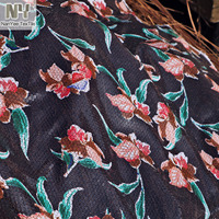 Nanyee Textile sur mesure noir sol fleur impression plat paillettes tissu