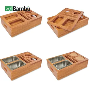 WDF coaster couch bar box console cup holder organizer buddy snack box tray bamboo couch cup holder for drink and food