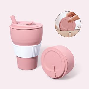 Gobelet à café pliable en silicone personnalisable avec paille, design classique, portable et rétractable, idéal pour les voyages en extérieur et comme cadeau d'affaires - Product Image 2
