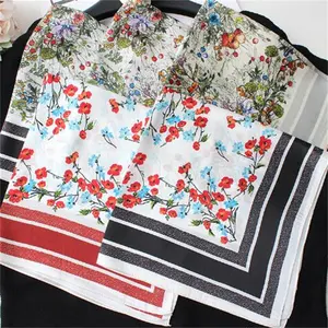 53cm*53cm Small Flower Different Colors Available Comfortable Feeling Material Silk Satin Scarf for Women Holiday Gift