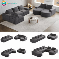 Canapé modulaire Chenille à éléments croisés, inclinable et entièrement compressé, avec revêtement en cuir véritable, aucun assemblage requis
