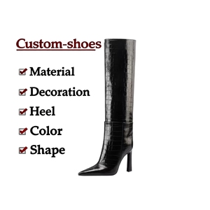 Bottes hautes en cuir de crocodile noir sur mesure pour femmes, à enfiler, à talons hauts, pour la vente en gros - Product Image 6