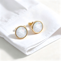 Boutons de manchette de luxe pour hommes en laiton plaqué or et perle blanche Boutons de manchette de forme ronde pour hommes