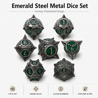 Ensemble de dés à picots en métal vert canon de fusil 7 pièces, dés polyédriques ornés pour D&D, jeu de société RPG, kit cadeau professionnel