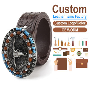 Cinturón de hombre con hebilla de cabeza de toro, estilo vintage, de cuero PU grabado, el más vendido, OEM ODM, directo de fábrica - Product Image 1