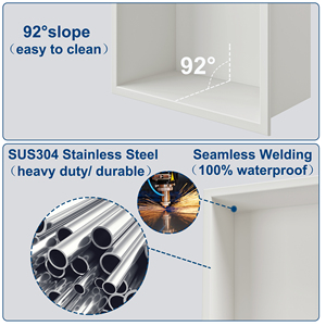 Niche de <span class=keywords><strong>douche</strong></span> moderne en acier inoxydable blanc mat à double couche avec <span class=keywords><strong>angle</strong></span> de 92 pour un drainage rapide. - Product Image 5