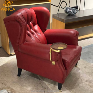 Classique élégant Top Grain en cuir véritable <span class=keywords><strong>vin</strong></span> <span class=keywords><strong>rouge</strong></span> cigare chaise en bois massif chaise de loisirs avec aile arrière salon canapé chaises - Product Image 3
