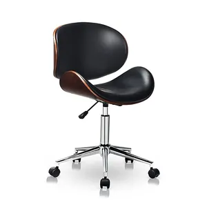מודרני משרד כיסא כרום עם שחור פו עור אגוז פורניר חזרה בר כיסא