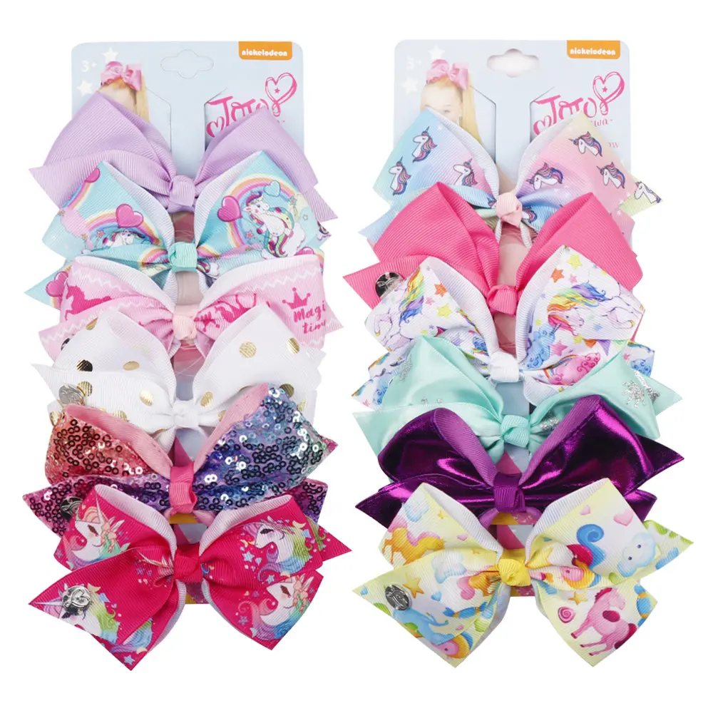 6pcs/set 21 Colors Unicorn Mermaid Bows with Alligator Clip Cute Rainbow Love JoJo Siwa Hair Bows for Girls