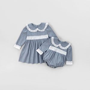 Engepapa Herfst Kinderen Katoenen Ronde Hals Kraag Kant Jurkje Meisjes Kleding Baby Casual Romper - Product Image 1