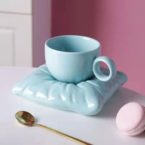 Ensemble de coussin en céramique avec tasses de café et sous-tasses, style Macaron, pour le thé, créatif, <span class=keywords><strong>personnalisé</strong></span>, cadeau d'<span class=keywords><strong>anniversaire</strong></span>, de mariage - Product Image 4