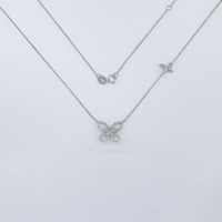 Collier Pendentif Double Aile de Papillon Lumineuse en Platine Pt950 avec Diamant de Laboratoire, Bijoux Fins, Charm Délicat, Chaînes Tendance