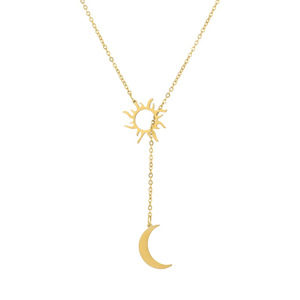 Collar con Colgante de Sol y <span class=keywords><strong>Luna</strong></span> en Acero Inoxidable, Diseño Trenzado, Accesorio de Joyería para Mujer - Product Image 6