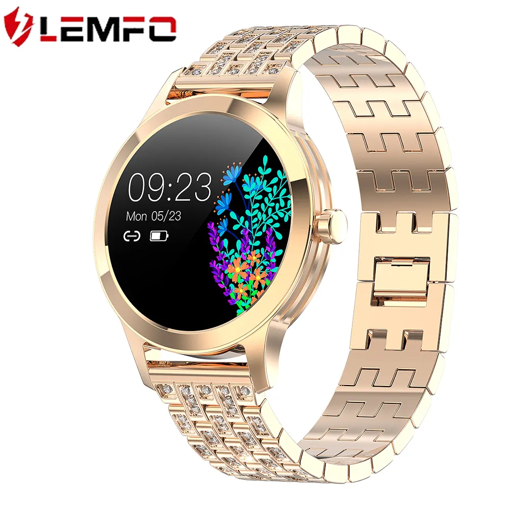 LEMFO G1 lady gold band bangle steel case with metallic luster star diamond strap smart watch for women