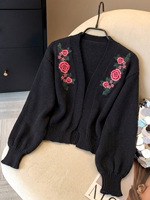 Vente en gros usine – Nouvelle collection : Cardigan ample vintage pour femme avec broderie florale et appliques, veste en tricot à manches longues, pull ouvert pour l'automne
