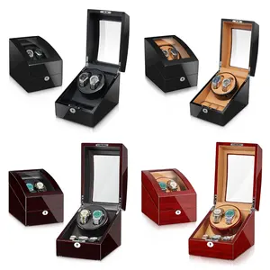 Fábrica al por mayor de lujo Auto Stop de madera LED de lujo 2 + 3 ranuras Watch Winder Box para relojes automáticos