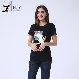 Sólido verano Tops <span class=keywords><strong>mujer</strong></span> T camisas negro de impresión de algodón de manga corta T <span class=keywords><strong>camisa</strong></span> - Product Image 3