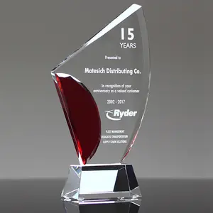 Hot Selling Crystal Trophy Blank Crystal Award Trophy Custom 3d Laser Engraving Red Crystal Trophy Awards