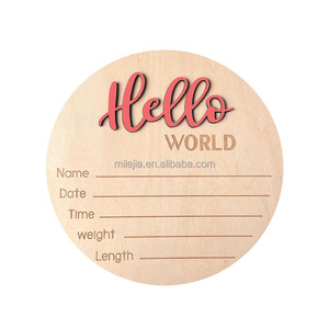 출생 발표 사인 나무 안녕하세요 세계 신생아 사인 새로운 아기 이름 환영 카드 신생아 발표 보드 - Product Image 2