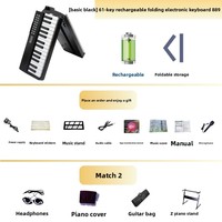 Clavier électronique portable professionnel pliable en plastique à 61 touches avec 200 rythmes et sons, batterie rechargeable USB, prise jack 3,5 mm