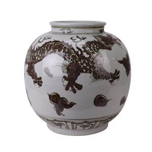 Jarrón de Porcelana Tradicional con Diseño de Dragón Marrón, Esmaltado, Cocido a Alta Temperatura, 8-12 Pulgadas, Decoración de Mesa - Product Image 1
