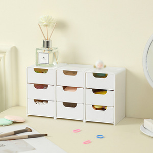 White Three Layer <b>Drawer</b> <b>Storage</b> Box <b>Plastic</b> Desk Organizer For Cosmetics And Stationery Freestanding Rectangle Shape - Product Image 2