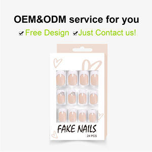 Larga duración reutilizable 24 piezas cubierta completa ABS <span class=keywords><strong>mate</strong></span> diseño corto cuadrado francés <span class=keywords><strong>uñas</strong></span> de dedo Punta Blanca brillo línea palo <span class=keywords><strong>uñas</strong></span> - Product Image 3