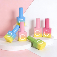 Vente en gros de flacons en verre écologiques de 10 ml, carrés, à dégradé de couleurs, avec gravure, pour cosmétiques, vernis à ongles, avec bouchon remplaçable