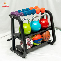 Support de Rangement 3 Niveaux pour Haltères, Étagère Stable en Acier en Forme de Triangle pour Kettlebells et Disques de Poids, Organisateur de Salle de Sport à Domicile