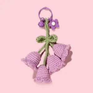 Haute qualité porte-clés dessin animé crochet à la main laine porte-clés à la mode à la mode à la main fleur porte-clés