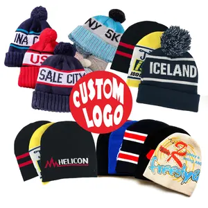 Outdoor Advertising Weave All Over Beanies Custom embroidered Logo Jacquard Patterns Football Fitted