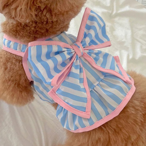 Ropa para mascotas, camisa a rayas azul y blanca, lazo grande para perro, cachorro, bonitos trajes de verano para caniche, Pomerania, bichón <span class=keywords><strong>Frise</strong></span> con Bandana - Product Image 2