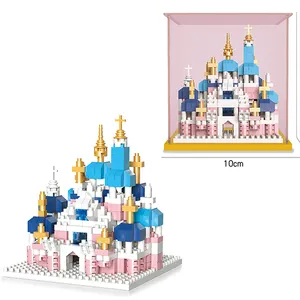 Goede Kwaliteit Kinderen Cadeau Wereld Droom Pretpark Roze Kasteel 3d Mini Diamant Plastic Blokken Huis